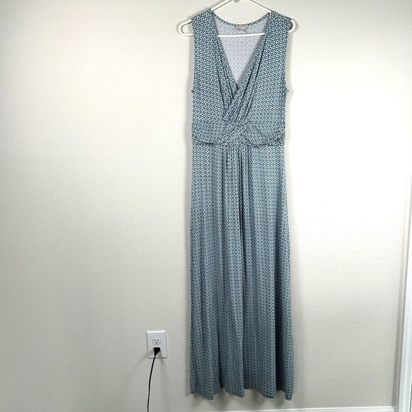 Talbots Maxi Dress Womens Size M Blue Geometric V Neck Sleeveless Stretch - Picture 1 of 7